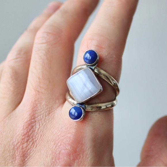 Jay King Desert Rose Trading Blue Lace Agate & Lapis Sterling Silver Ring 9.75 - Picture 5 of 5